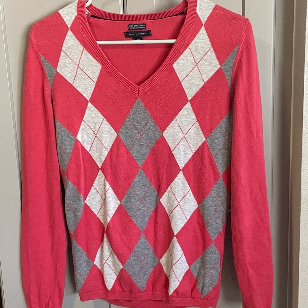 Pink and Gray Argyle Sweater